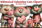 Whimsical Valentine Cats Clipart Set, an Animal Illustration by RobertsArt (Thumbnail 1 of 6)