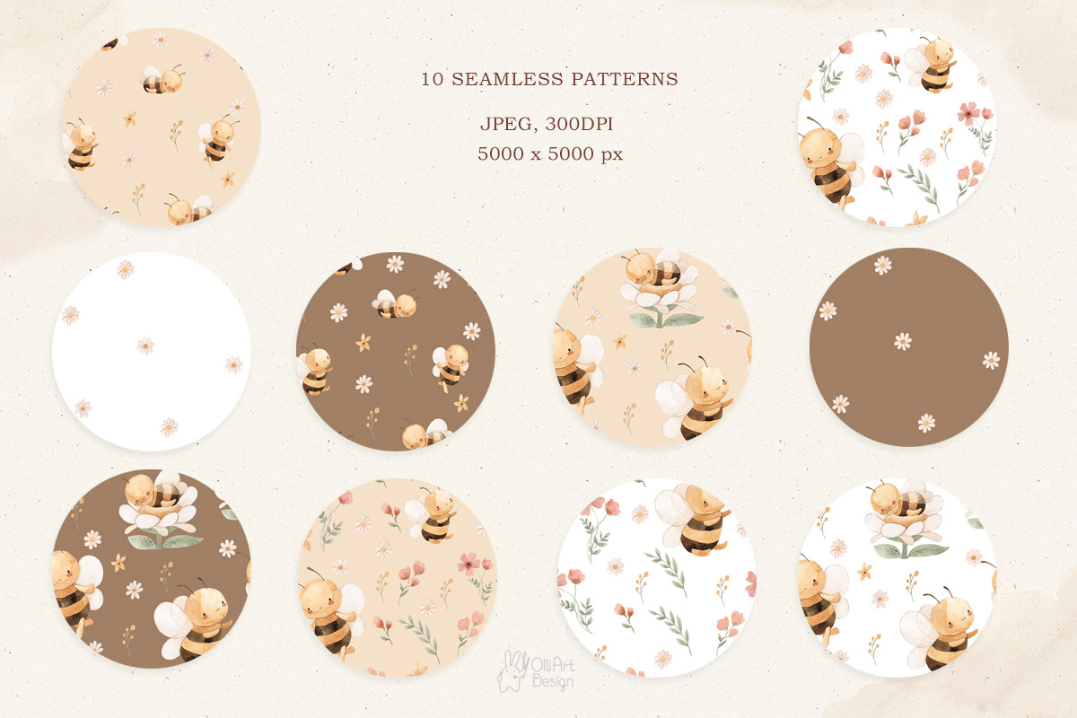 BEES and FLOWERS. Watercolor, an Animal Illustration by OlliArtDesign (Photo 6 of 7)