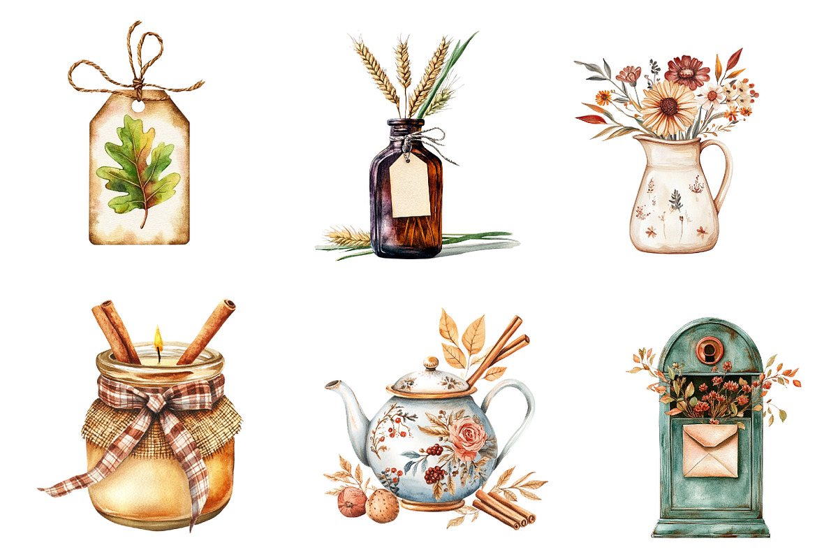 Vintage Fall Decorations Clipart, an Illustration by CreationArt (Photo 3 of 5)
