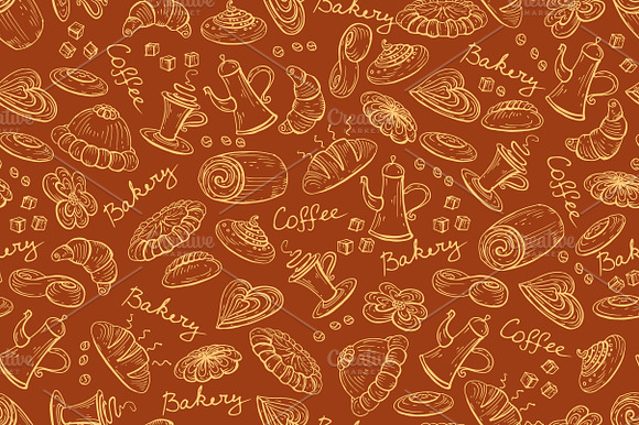 Pattern with bread bakery products preview 2