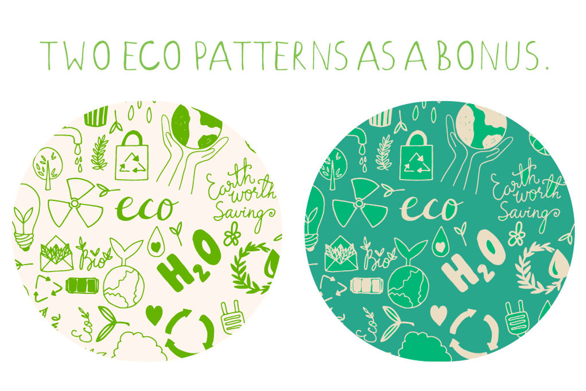 Set of eco friendly doodles preview 8