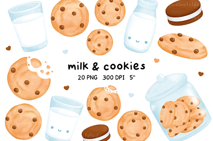 Milk and Cookies Clipart, an Illustration by greywalnutstudio