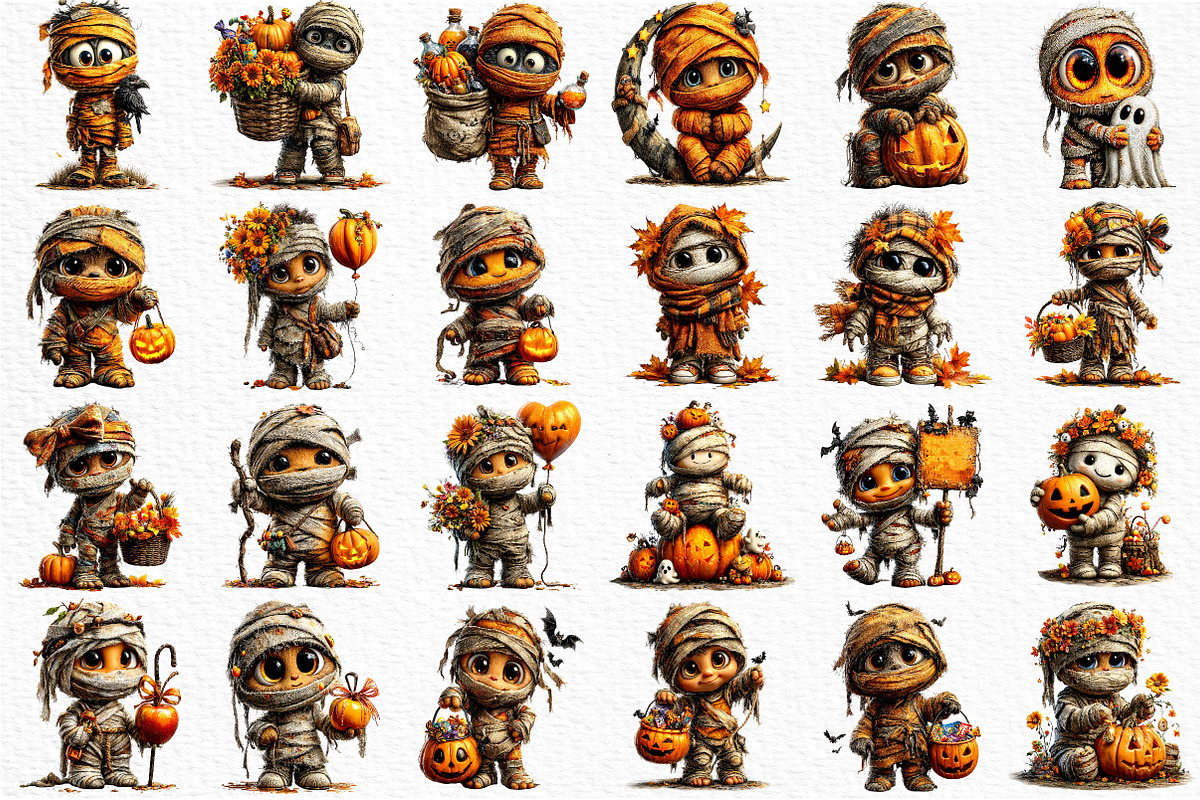 Whimsical Halloween Mummy Clipart, a Seasonal Illustration by Craft Nest (Photo 2 of 4)