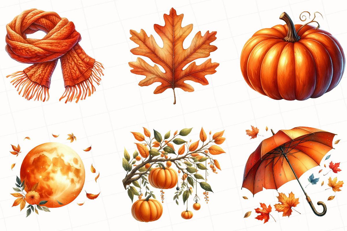 Watercolor Orange Autumn Clipart, an Illustration by OK Design (Photo 4 of 5)