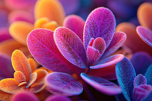 Vibrant close-up of colorful textured leaves, an Abstract Photo by AlyaAnd