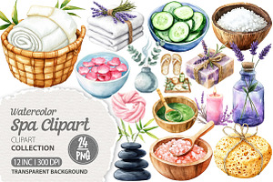 Watercolor Spa Clipart, an Illustration by Dream Creation