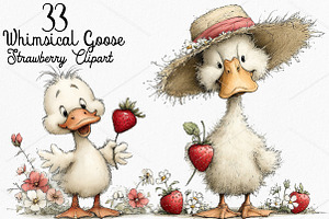 Whimsical Goose Strawberry Clipart, a Seasonal Illustration by Canvas Craft