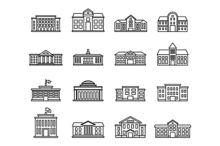 University campus icons set, outline, an Education Illustration by Ylivdesign