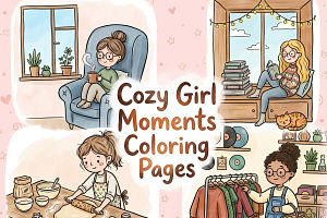 Cozy Girl Moments Coloring Pages, a Person Illustration by Image for Sale