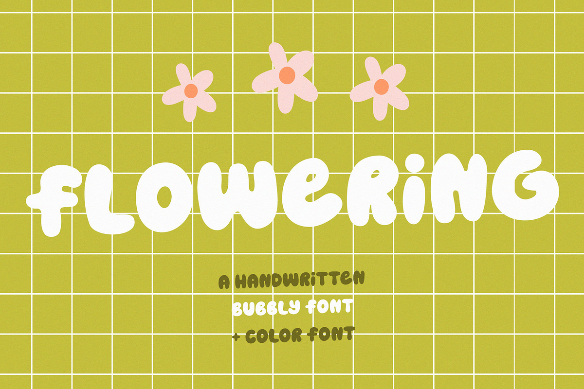 Flowering | Bubbly font, a Sans Serif Font by JuliaVolkova (Photo 1 of 8)