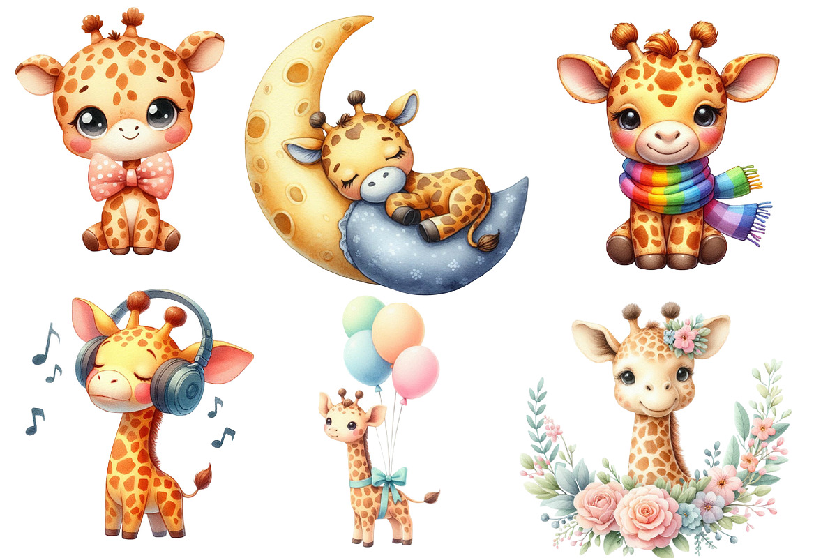 Cute Giraffe Sublimation Clipart, an Illustration by Designworld (Photo 2 of 6)