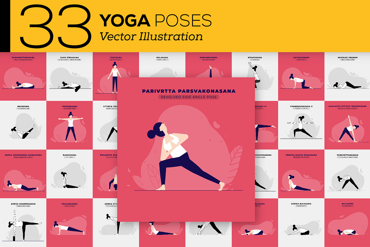 33 Yoga Poses Illustration, an Illustration by Kursat Unsal (Photo 6 of 6)