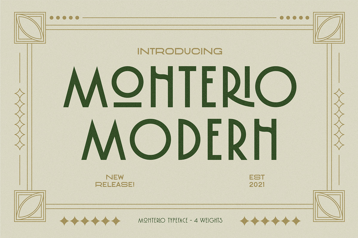 Monterio - Modern Art Deco Typeface, a Sans Serif Font by CCS Type (Photo 1 of 29)