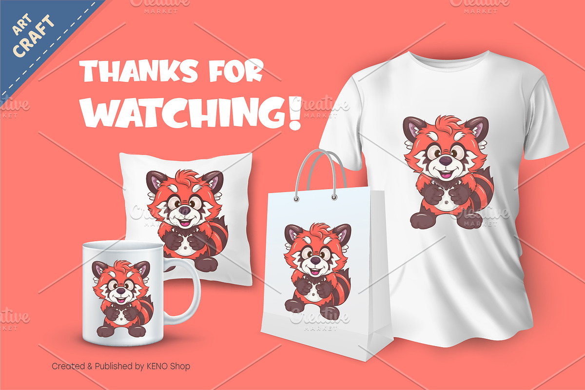 Cute cartoon Red Panda. T-Shirt, PNG, an Animal Illustration by KENO Mascots (Photo 3 of 3)