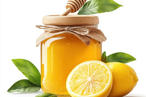 Wooden stick and Honey jar with lemo, a Food & Drink Photo by Pixeness Studio