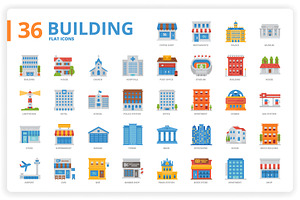 36 Building Icons X 3 Styles