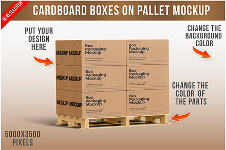 Cardboard Boxes on Pallet Mockup PSD, a Packaging Mockup by Bruno's Shop