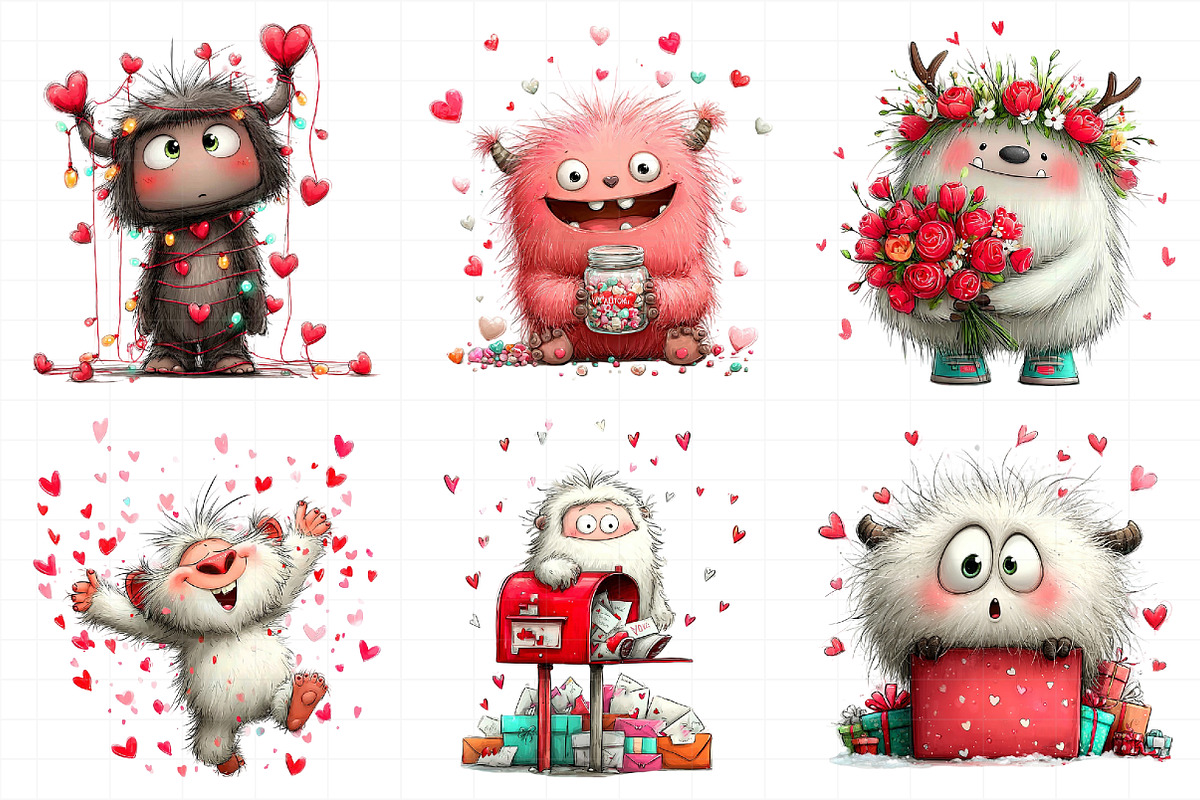 Watercolor Valentine Cute Yeti Clipa, an Illustration by Daily.Designs (Photo 4 of 7)