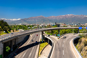 Highway interchange in Santiago Chile with Andes mountains, an Architecture Photo by Leonid Andronov