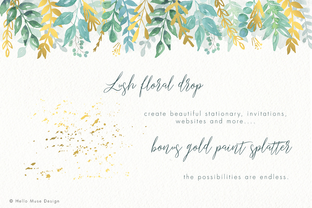 Watercolor and Gold Leaves Clip Art, an Illustration by Hello Muse Design (Photo 4 of 4)