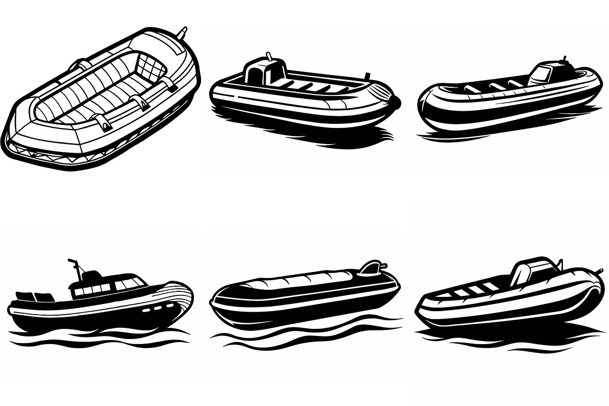 Set of Inflatable boat vectors, an Object Graphic by Billah Hub