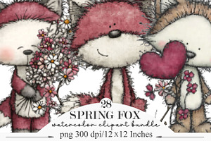 Whimsical Spring Fox Clipart, an Illustration by Designking