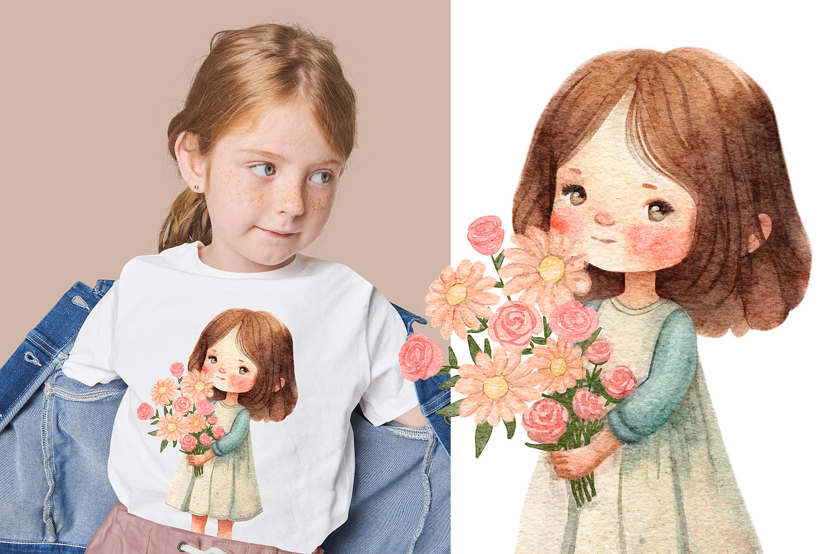 Flower Girls. Watercolor set, a Decorative Illustration by AlineArtStore (Photo 5 of 8)