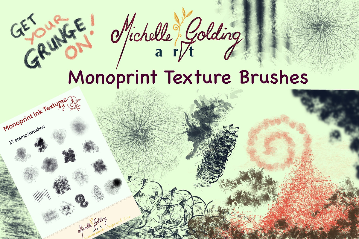Grunge Monoprint Texture Brushes, a Brush Add-On by Michelle Golding Art (Photo 1 of 2)