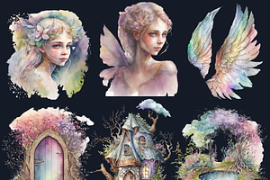 Watercolor Pastel Fairy Tale Clipart