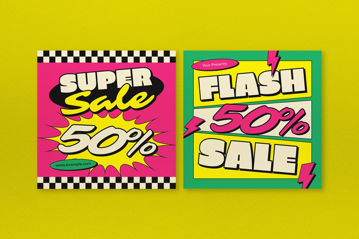 Pink Retro 1970s Fashion Sale Banner, an UI Kit Template by graphicook (Photo 2 of 5)