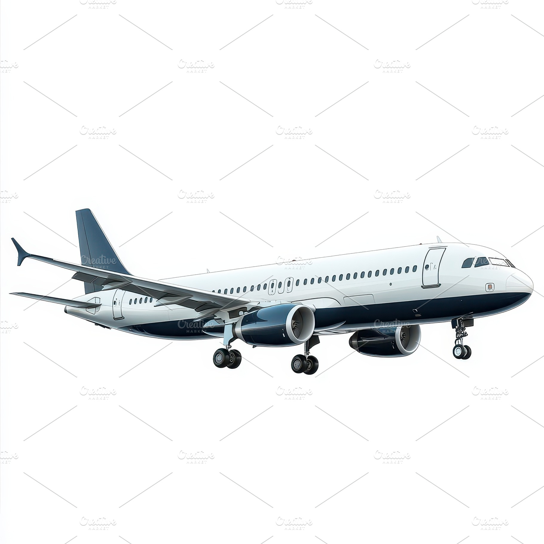 Airplane in flight white and blue ai, a Transportation Photo by Pixeness Studio