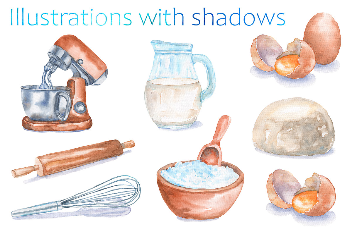 Watercolor kitchen set for baking, a Food Illustration by Olha's watercolor (Photo 3 of 7)