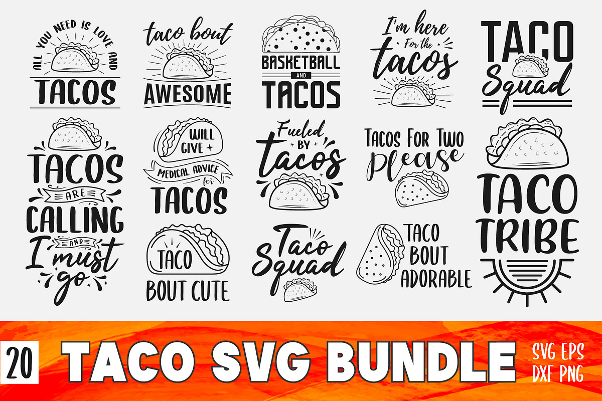 Tacos and Fiesta SVG Bundle, a Food Illustration by thefutive (Photo 1 of 8)