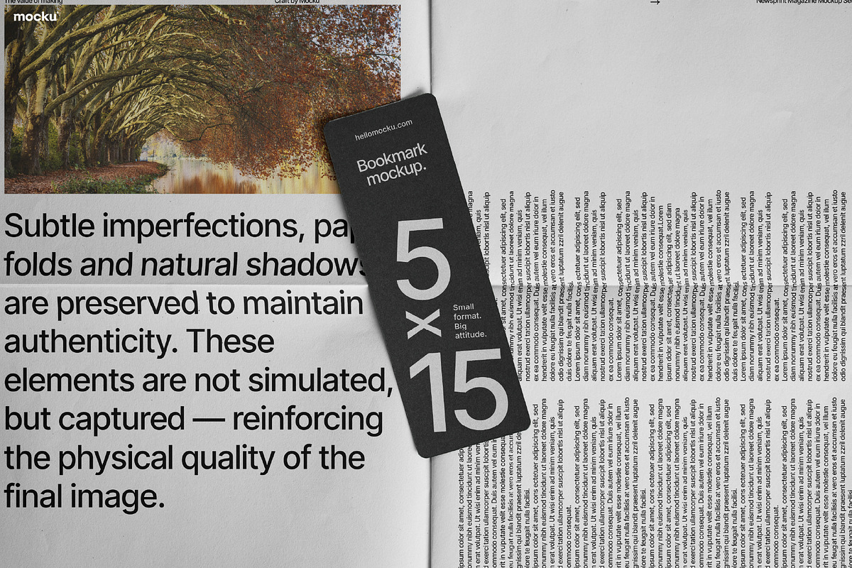Bookmark & Newsprint Mockup, a Books & Magazine Mockup by Mocku (Photo 4 of 4)