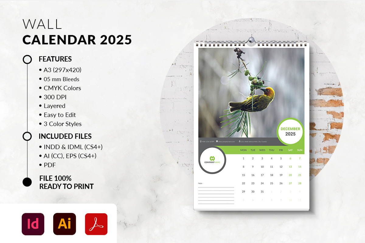Printable 2025 Calendar A3 Size, a Stationery Template by MstArtwork (Photo 3 of 4)