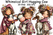 Whimsical Girl Hugging Cow Clipart, an Illustration by CraftArtStudio (Thumbnail 1 of 6)