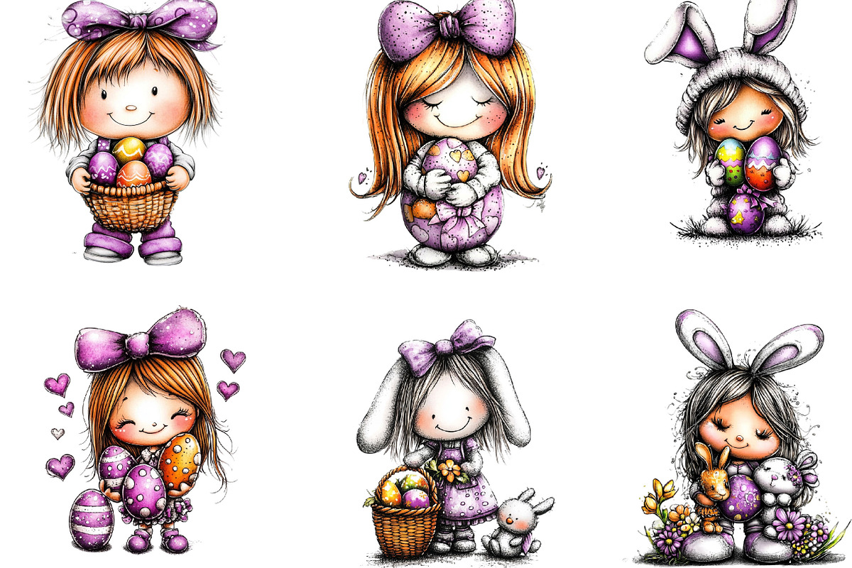 Whimsical Easter Girl Clipart Bundle, an Illustration by Designking (Photo 3 of 5)