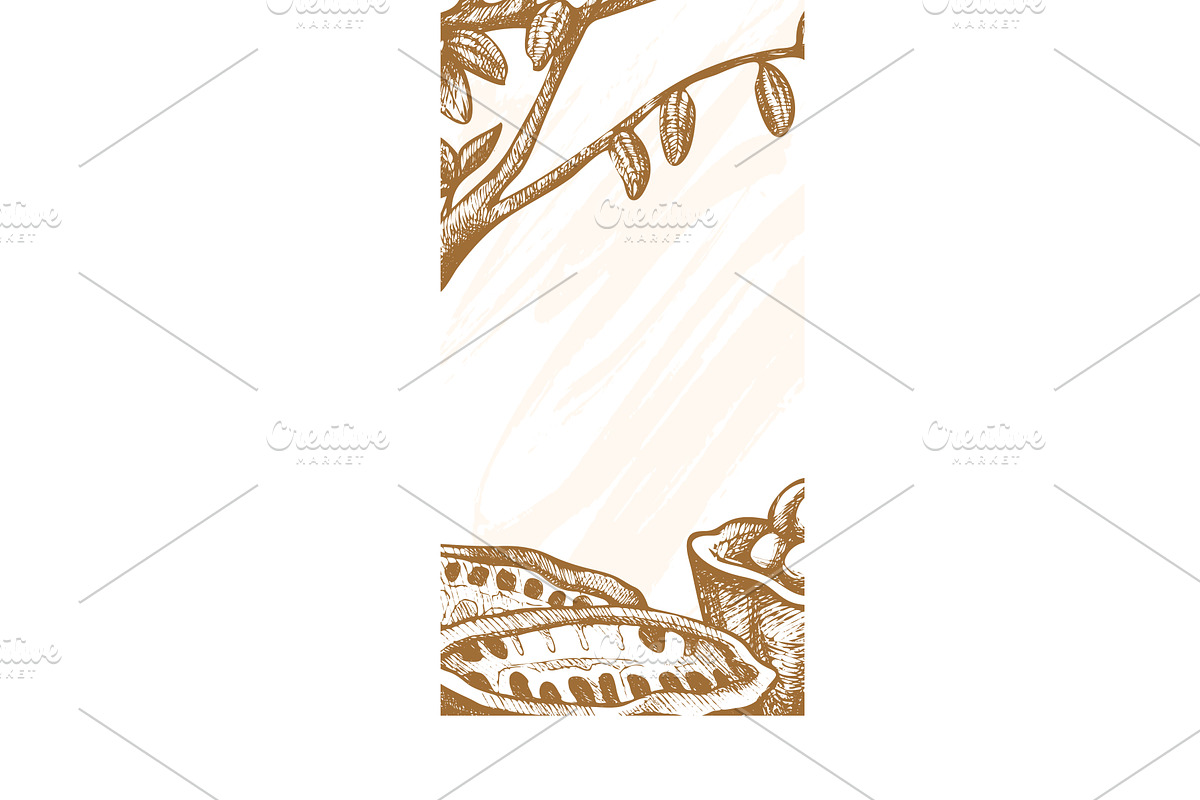 Hand-drawn cacao branch and beans, a Food Illustration by KitVector