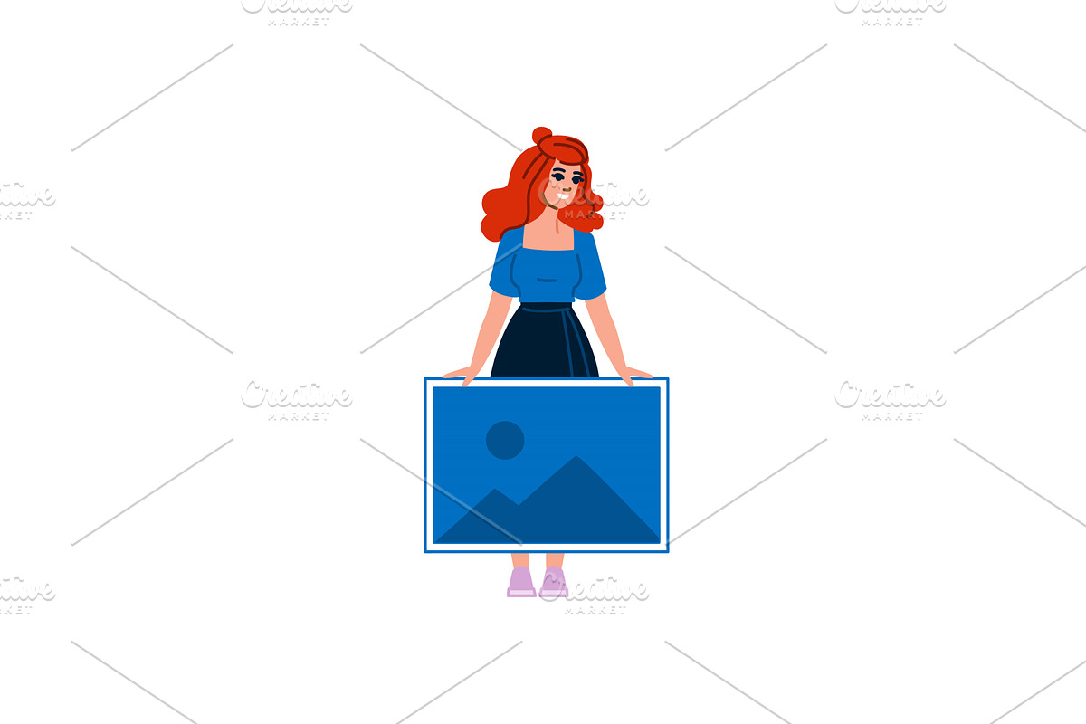 Woman holding landscape photo, an Object Illustration by pikepicture