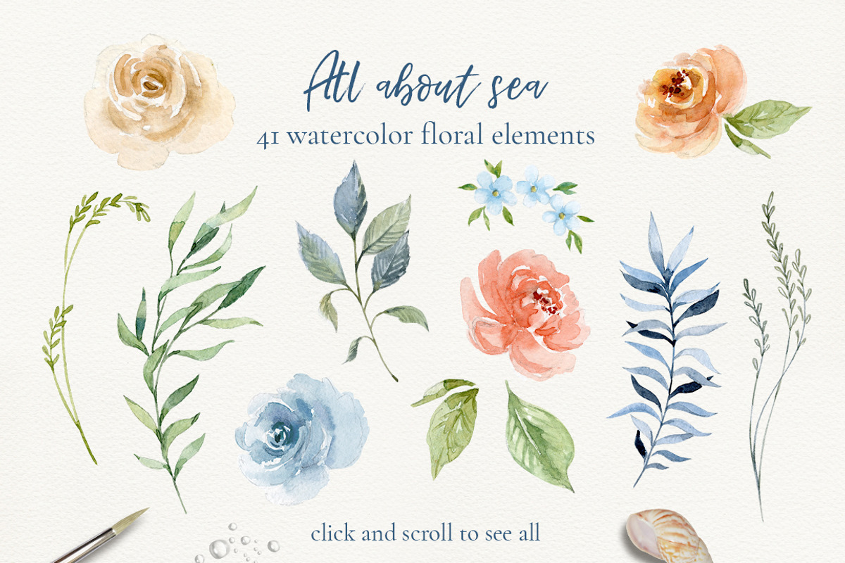 All about sea - watercolor clipart, a Decorative Illustration by long summer (Photo 7 of 13)