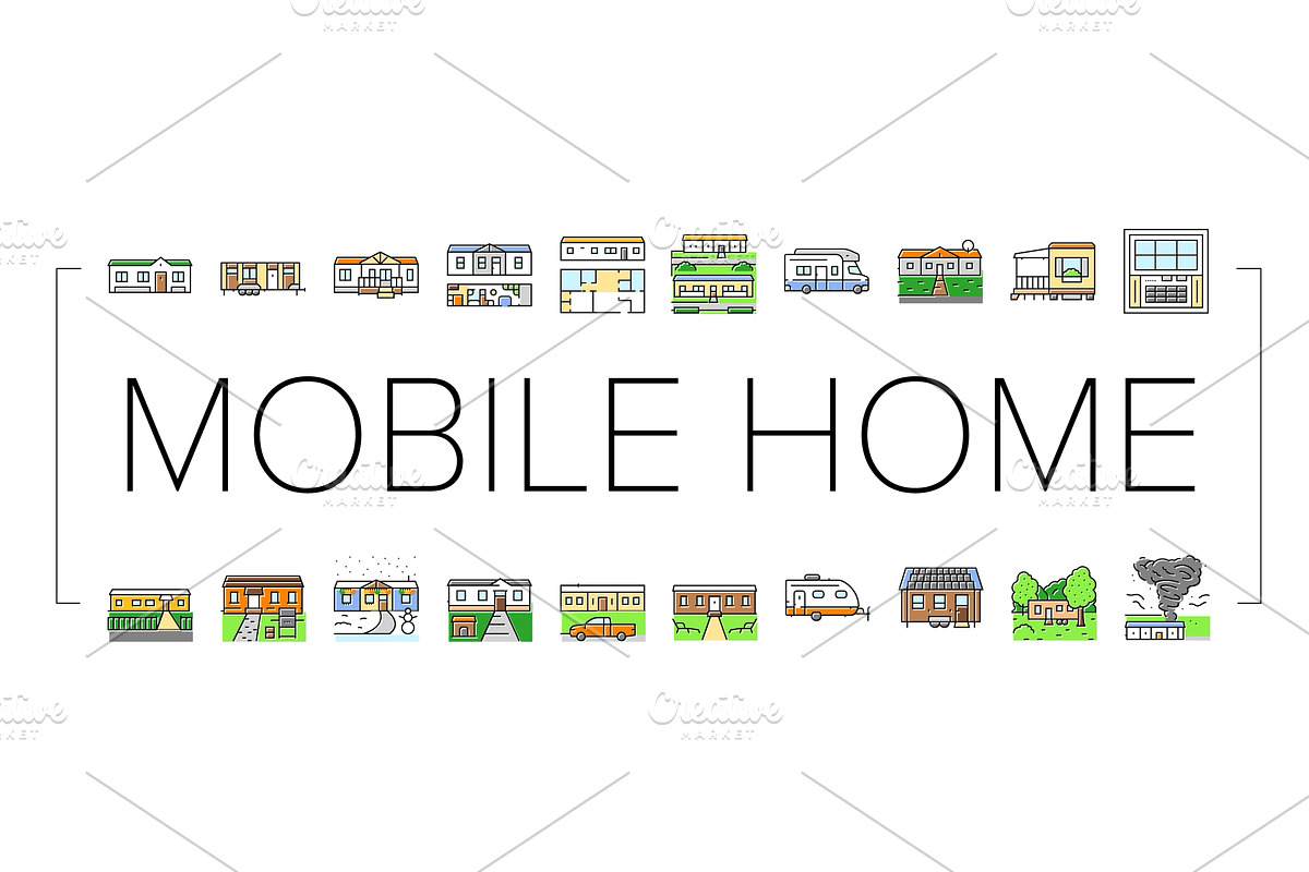 mobile home trailer, camper icons, an Illustration by pikepicture
