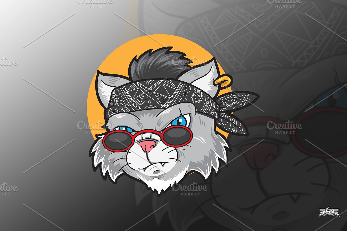 Cat Head Gangster Cartoon Vector, an Animal Illustration by R4DS