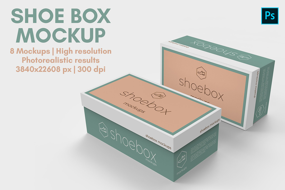 Shoe Box Mockup - 8 Views, a Packaging Mockup by Illusiongraphic (Photo 1 of 17)
