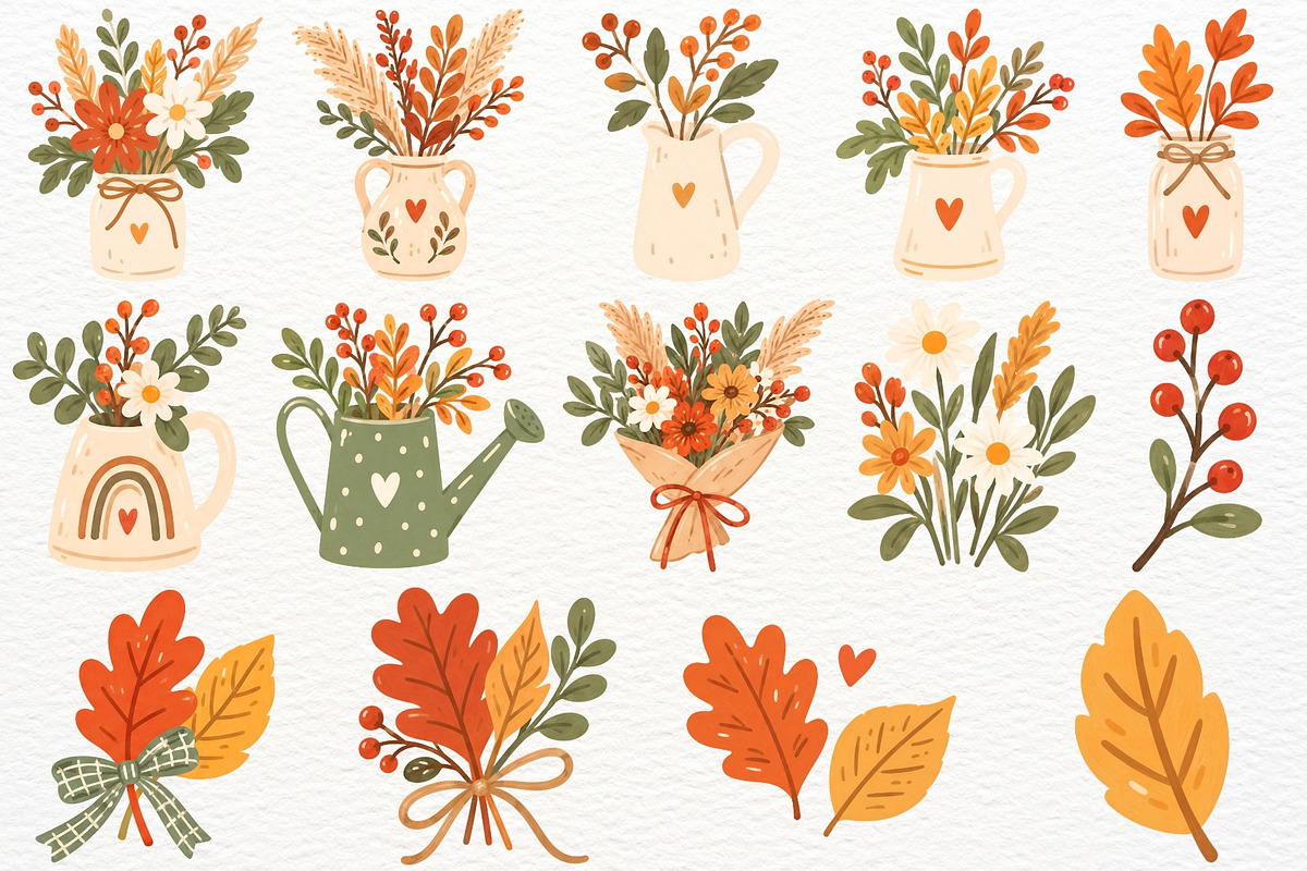 Boho Fall Clipart Autumn Harvest PNG, a Seasonal Illustration by SugarCloudStudioArt (Photo 6 of 6)
