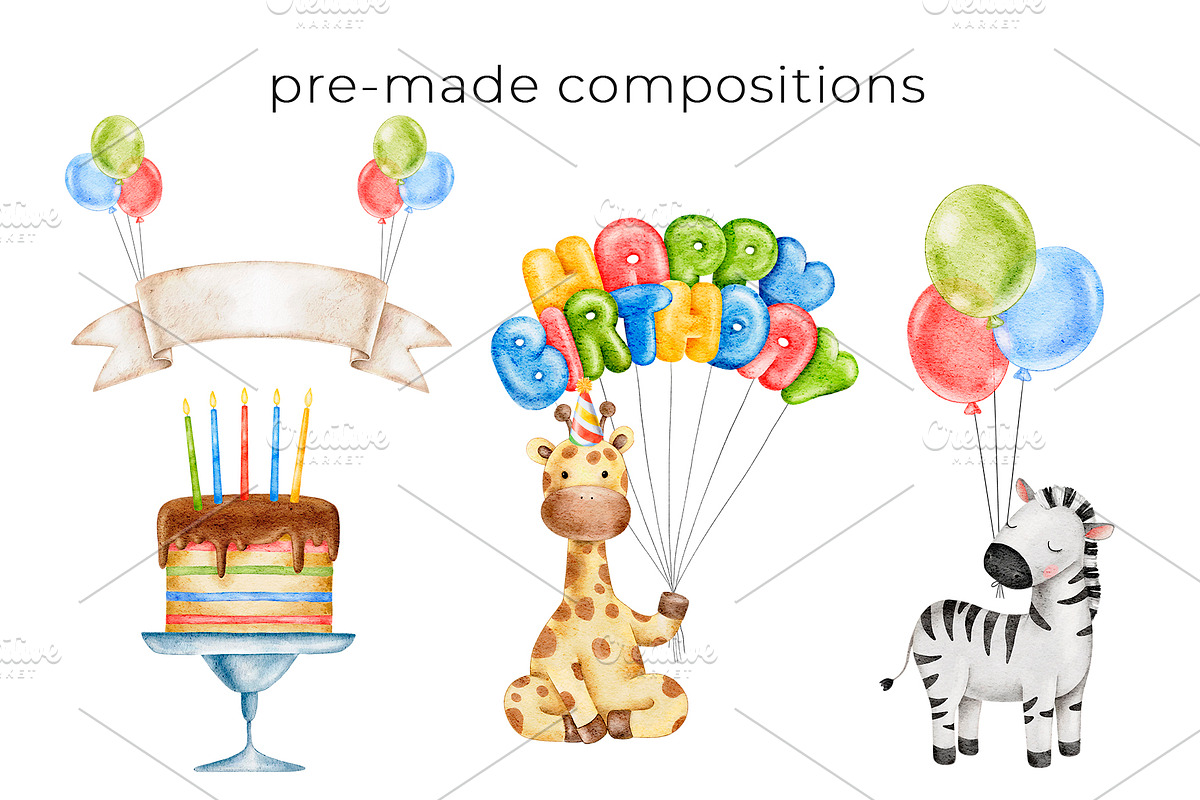 Baby Birthday watercolor clipart, a Seasonal Illustration by Eves_Aquadreams (Photo 6 of 13)