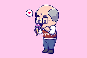 Cute Grandfather Eating Ice Cream, a Person Illustration by Catalyst Labs