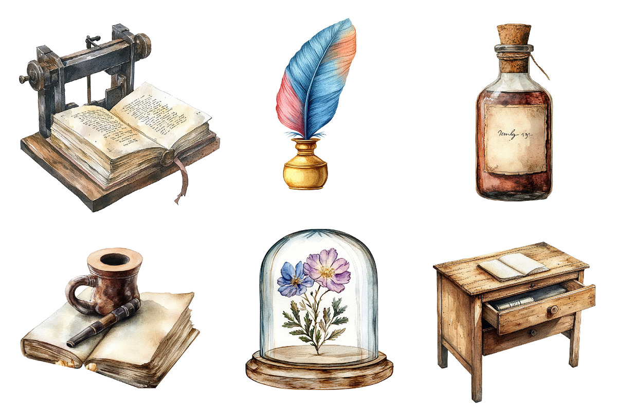 Antique Writer Clipart, an Illustration by CreationArt (Photo 2 of 5)