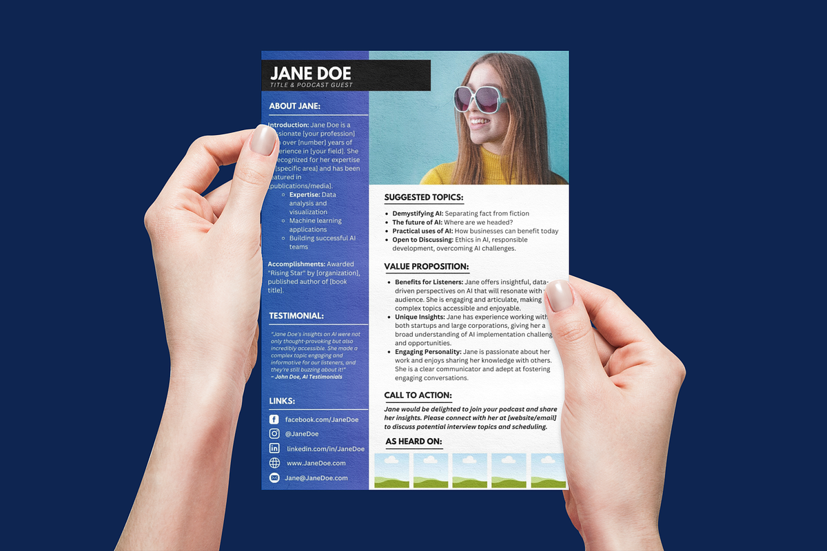 Podcast Guest One Sheet Template, a Marketing Template by Mike Brennan Art & Design