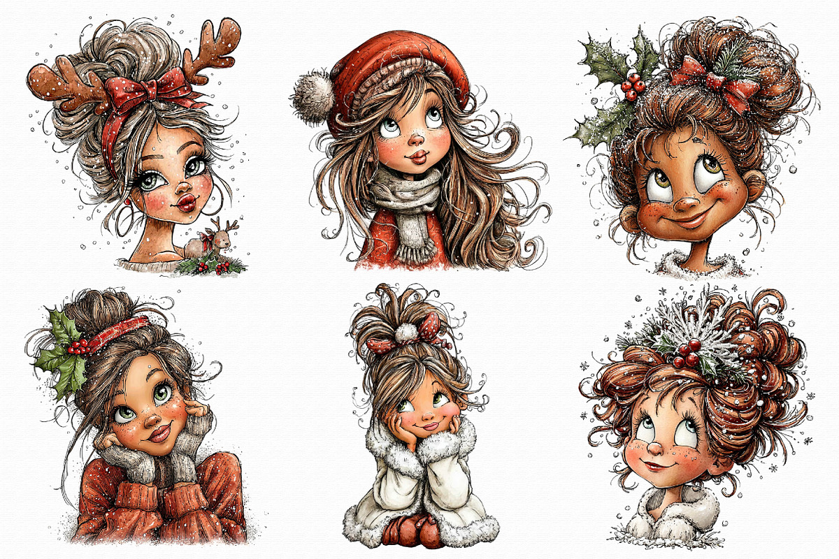 Quirky Girl Clipart Christmas Clipar, an Illustration by Libby Wishes (Photo 4 of 8)