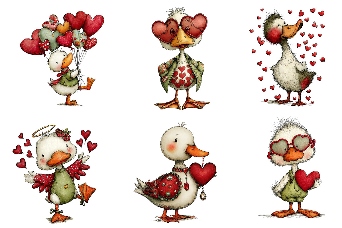 Whimsical Valentines Duck Clipart, an Illustration by Dream Creation (Photo 5 of 7)